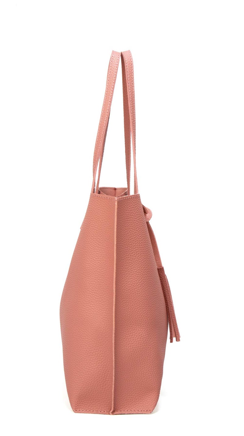 Dreubea Women's Soft Faux Leather Tote Shoulder Bag from, Big Capacity Tassel Handbag Old Rose - Image 4